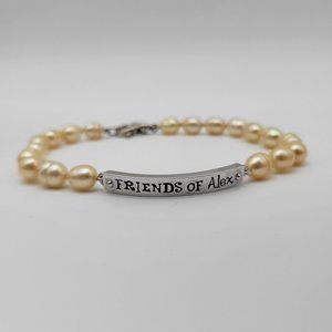 Pearl Bracelet, Silver Tone Friends of Alex Bar Charm, 925 clasp, 9"